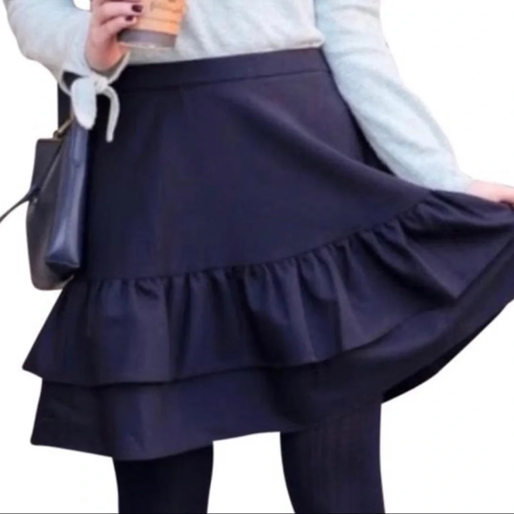 J. Crew Tiered Wool Blend Navy Blue Skirt Size 4